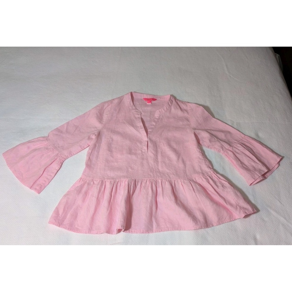 Lilly Pulitzer Bekah 100% Linen Pink Blouse Top Sz Small - Picture 3 of 12